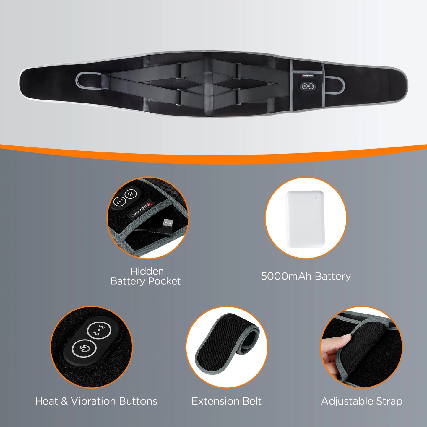 Cordless Heating Pad for Back Pain Relief, Battery Power Waist Belt with Massage