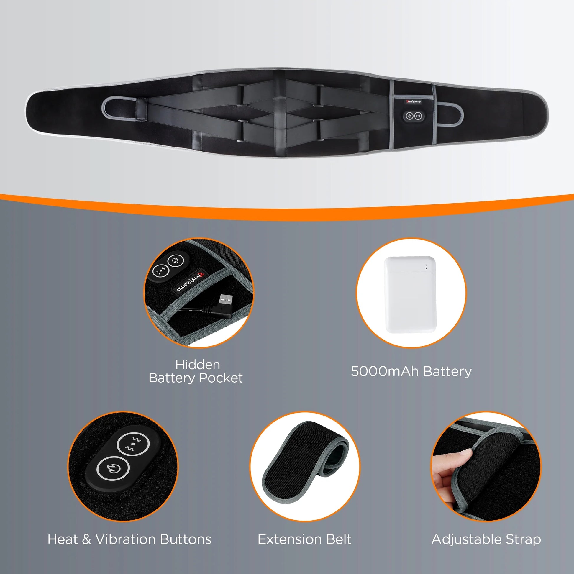 Cordless Heating Pad for Back Pain Relief,  Battery Power Waist Belt with Massage