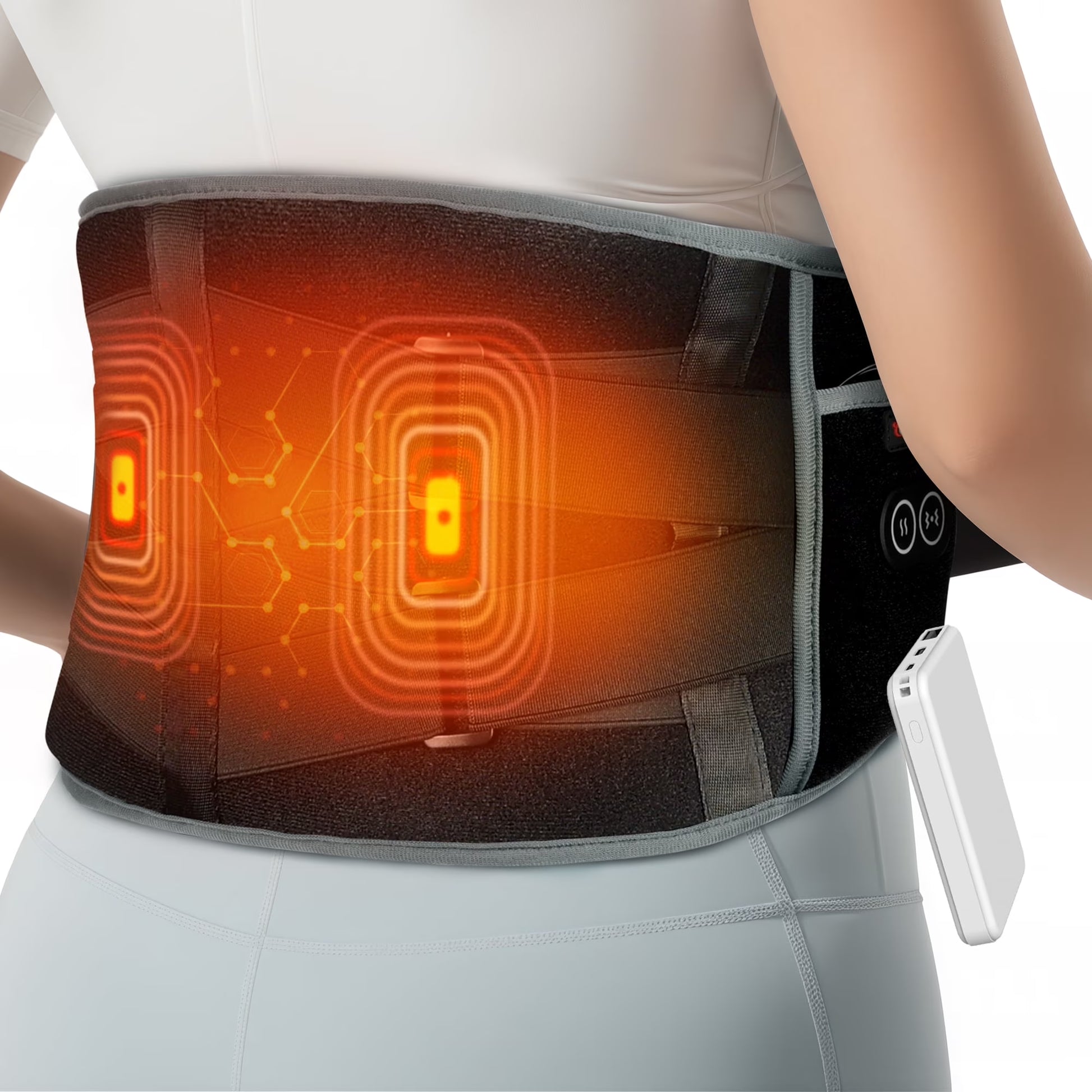 Cordless Heating Pad for Back Pain Relief,  Battery Power Waist Belt with Massage